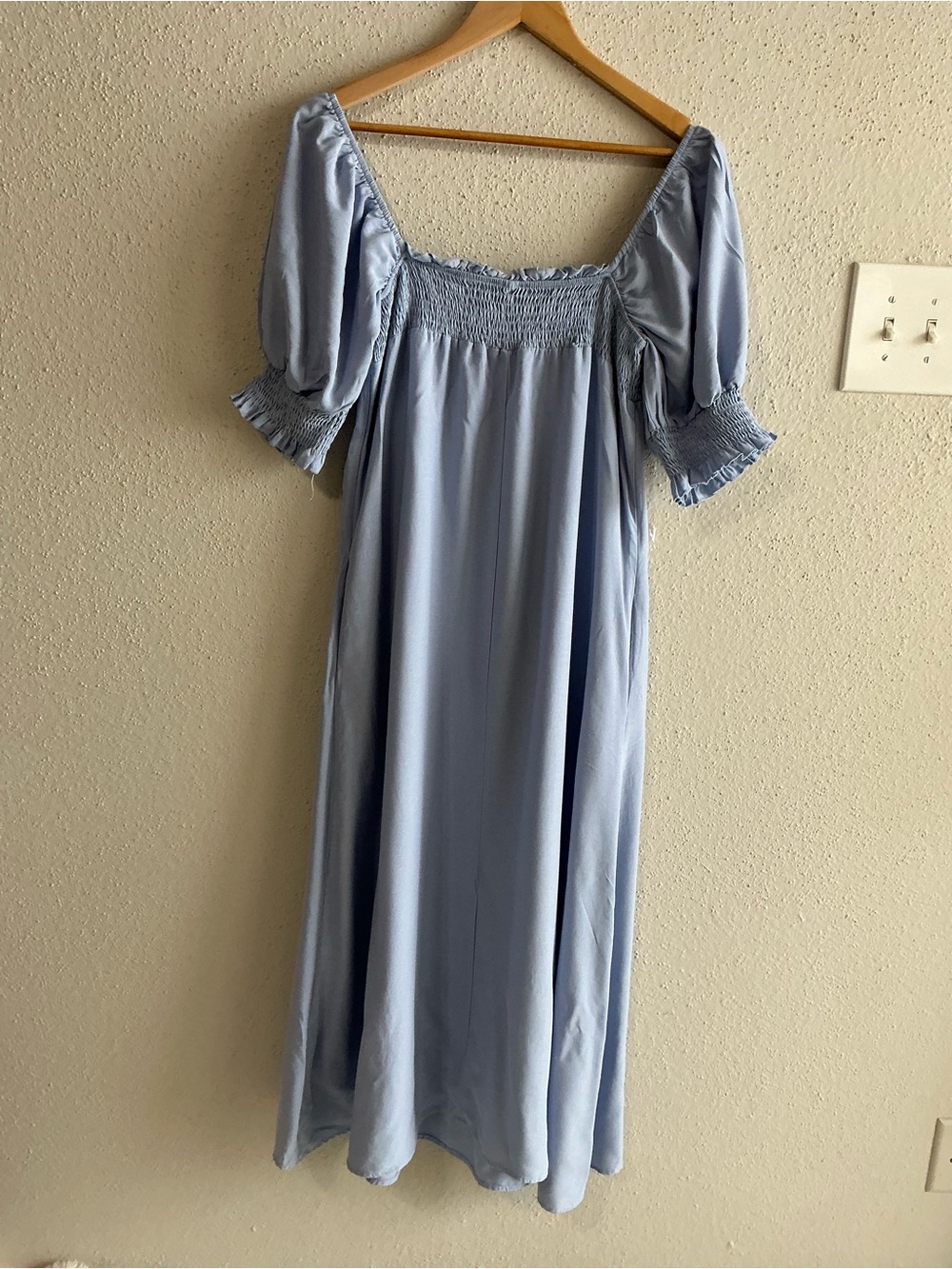 Off-Shoulder Smocked Midi Dress in Light Blue - Picture 5 of 7